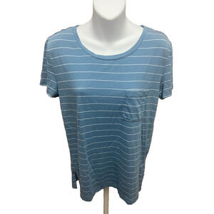 Free fly Womens Bamboo Shirt Size Small Short Sleeve Blue Striped Casual Top